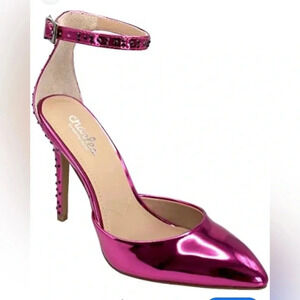 Anthropologie Charles David Poison Jeweled Heel Pump Ankle Strap Fuchsia 9.5 NEW